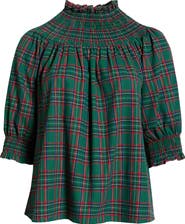 SUGARLIPS Jace Plaid Smocked Cotton Top