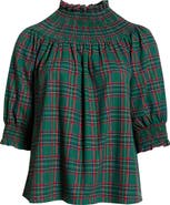 SUGARLIPS Jace Plaid Smocked Cotton Top
