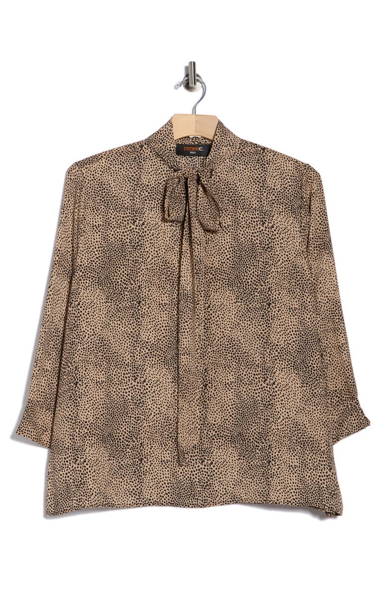 Renee C Animal Print Tie Neck Long Sleeve Top, Main, color, Taupe