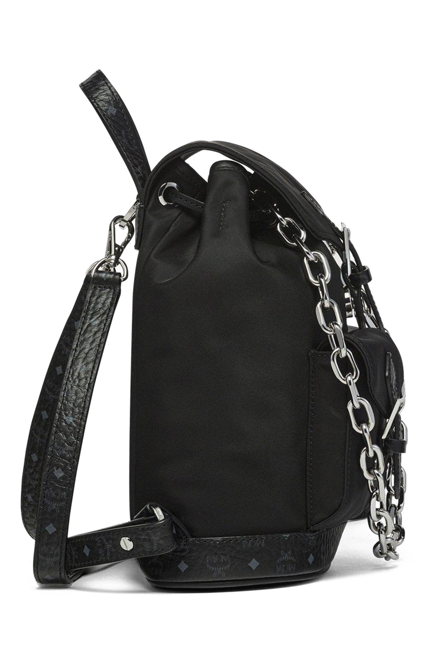 MCM Mini Aren Drawstring Backpack in ECONYL and Leather, Alternate, color, 