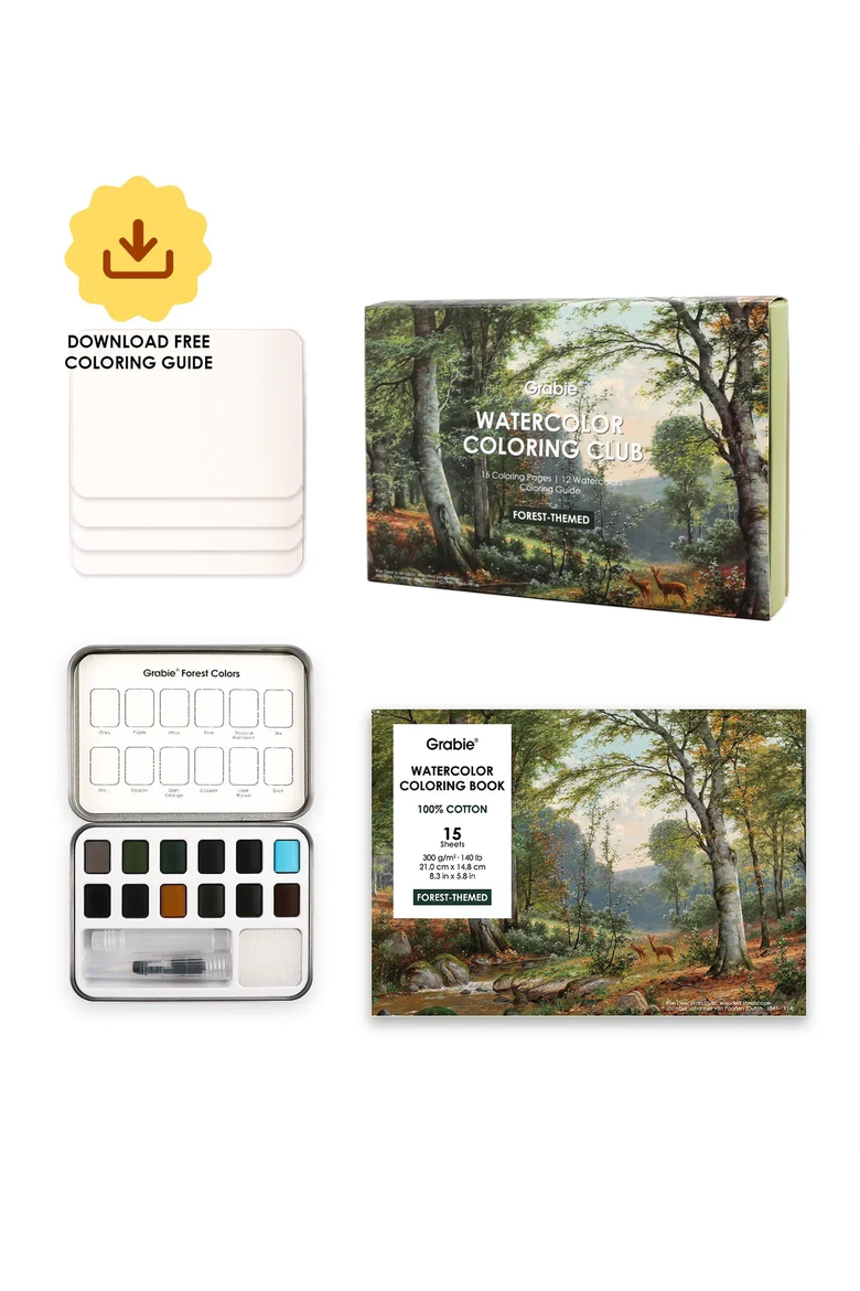 Forest Themed Watercolor Coloring Club Box, Main, color, Forest-Themed