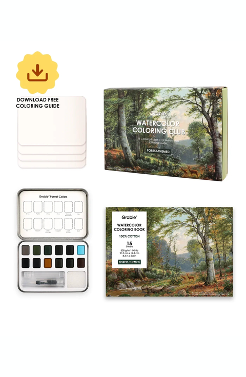 Forest Themed Watercolor Coloring Club Box