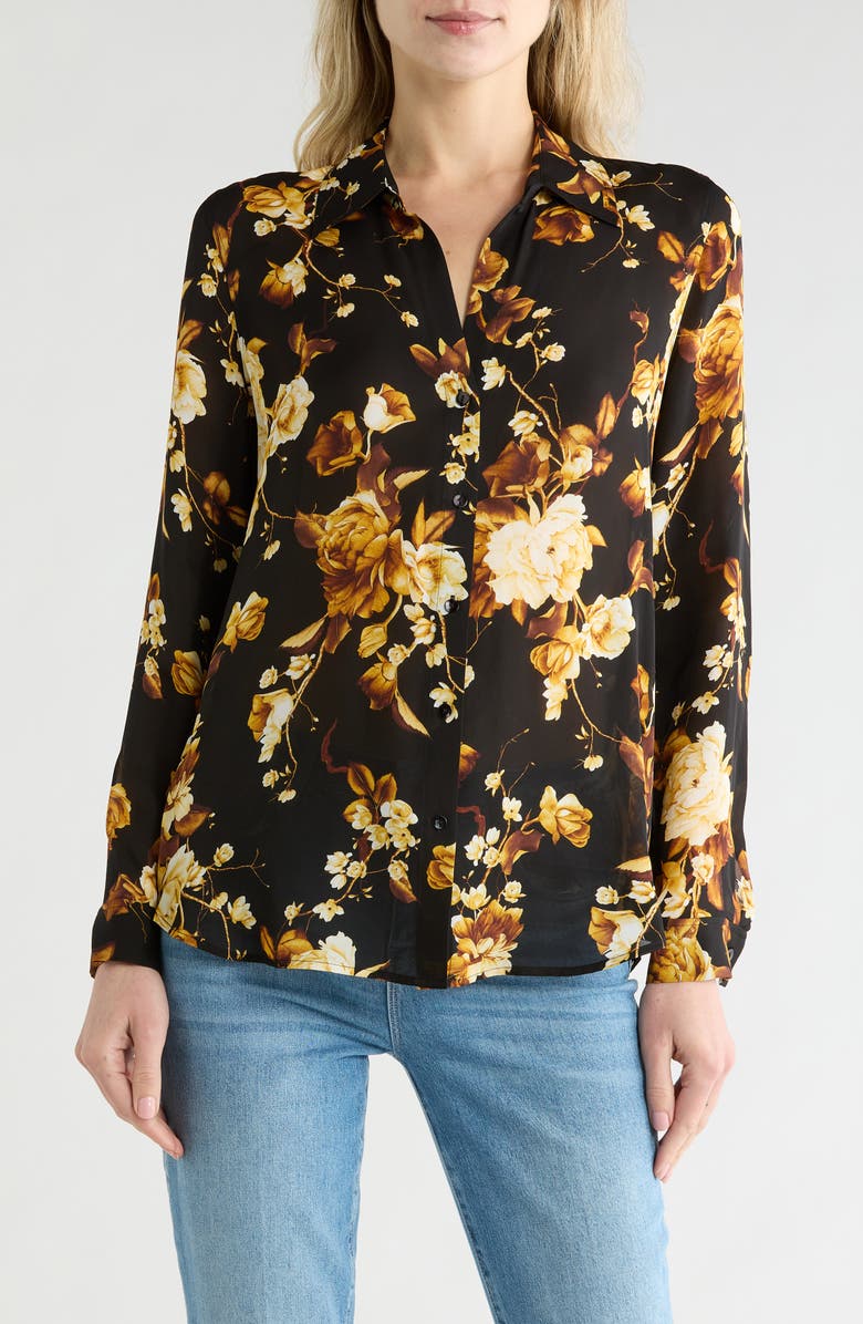 L'AGENCE Nina Long Sleeve Top, Main, color, Black Multi Ikebana