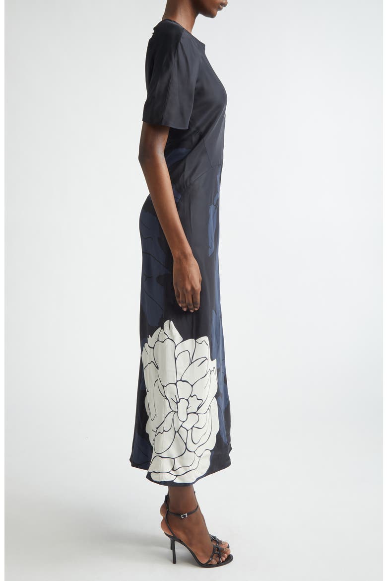 Floral Print Split Hem Midi Dress, Alternate, color, DARK NAVY PALE ROSE