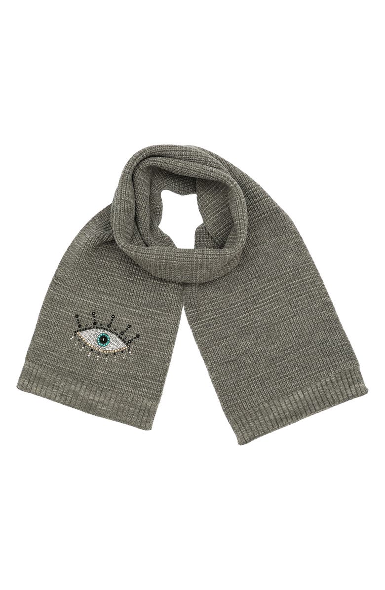 Kurt Geiger London Evil Eye Crystal Embellished Scarf, Main, color, Dark Grey Marl