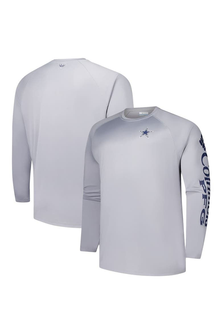 Men's Columbia Gray Dallas Cowboys Big & Tall Terminal Tackle™ Omni-Shade™ Raglan Long Sleeve T-Shirt, Main, color, Gray