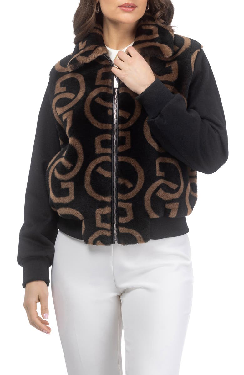GORSKI G Printed Merino Genuine Shearling Bomber Jacket Crafted with Loro Piana Wool Trim, Main, color, Black/Chestnut