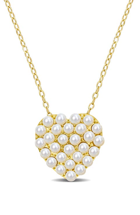 2-2.5mm Cultured Freshwater Pearl Heart Pendant Necklace