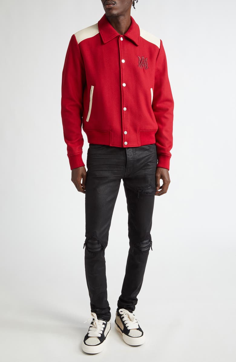 AMIRI MA Wool & Leather Band Jacket, Alternate, color, Red