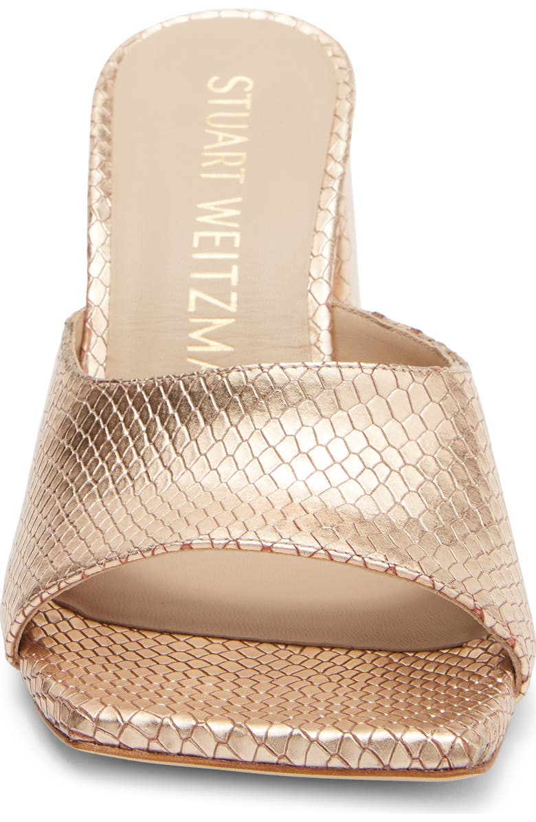 Stuart Weitzman Tia 85 Snakeskin Embossed Flare Block Sandal, Alternate, color, Ballet