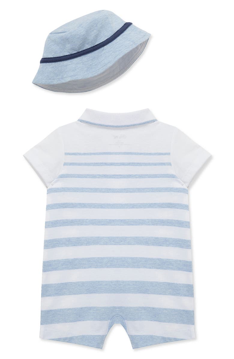 Little Me Stripe Romper & Hat, Alternate, color, Blue