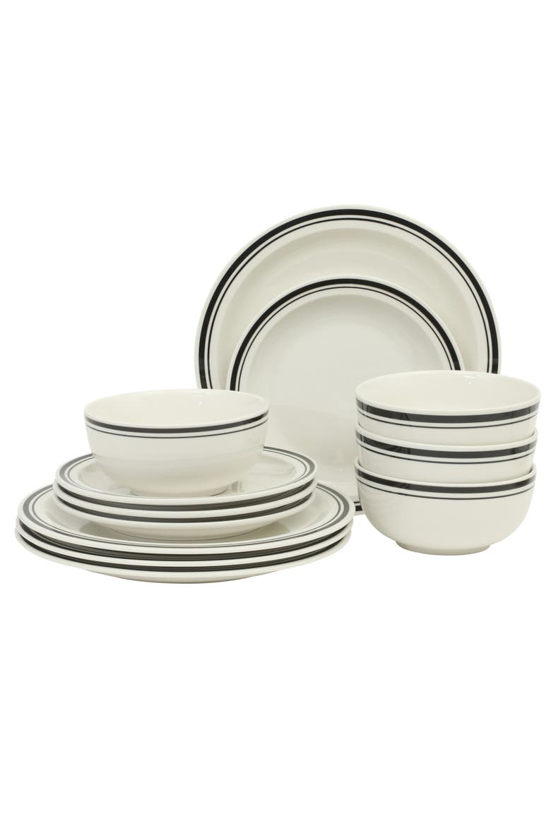 Hometown Diner Porcelain Dinnerware Set, Main, color, White with Black Rim