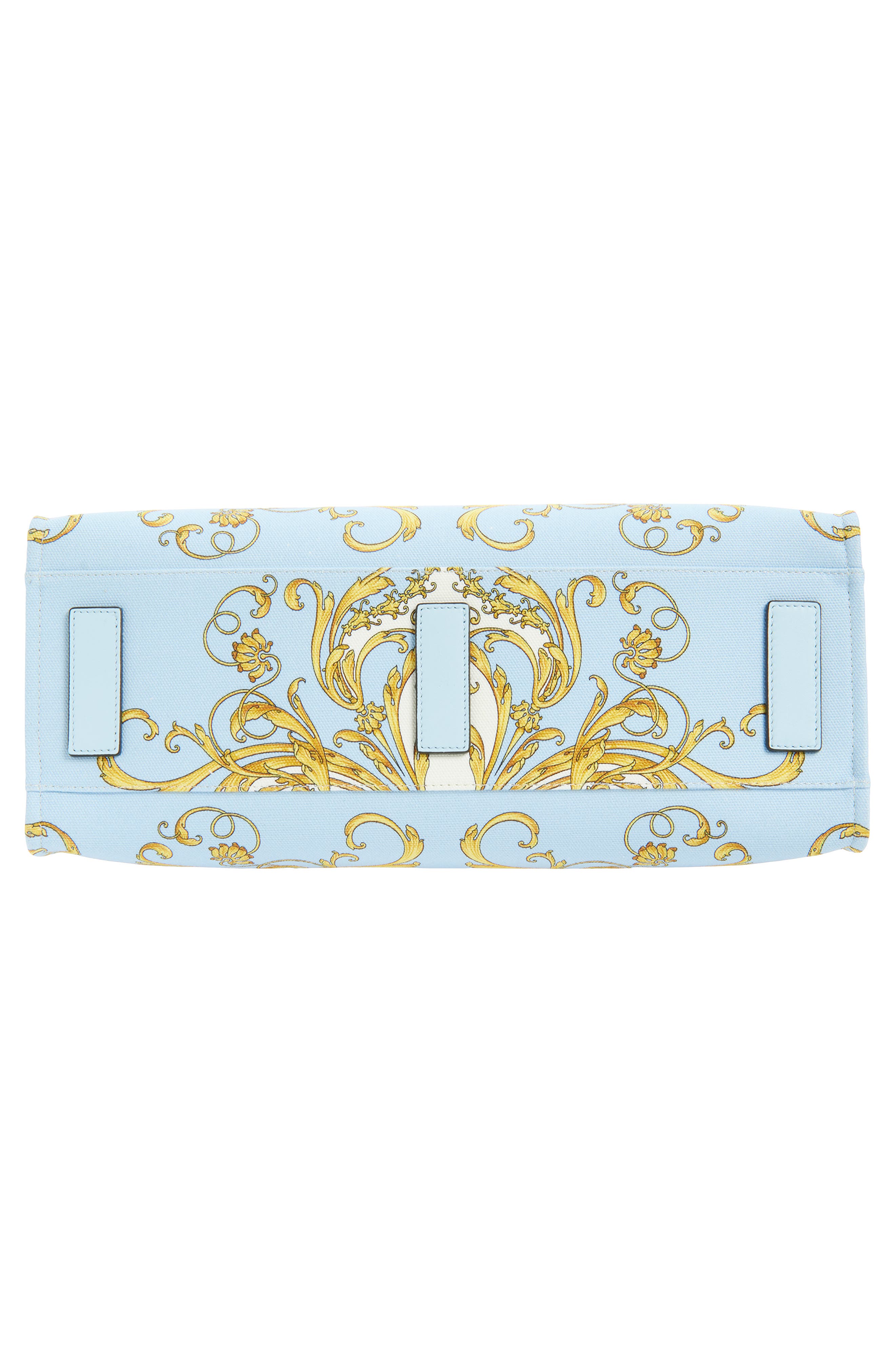 Versace Large La Medusa Print Canvas Tote, Alternate, color, Pastel Blue Gold