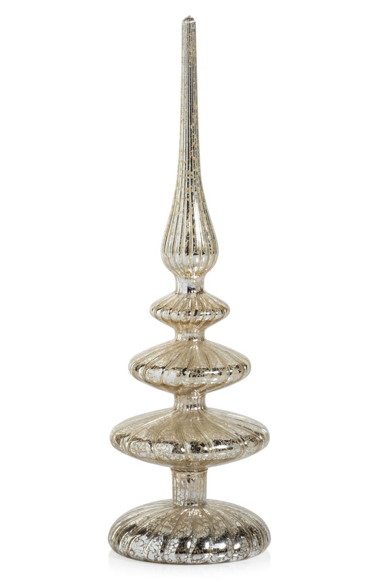 Zodax Set of 2 Azenor LED Decorative Glass Tabletop Finial Ornaments, Main, color, Antique Silver