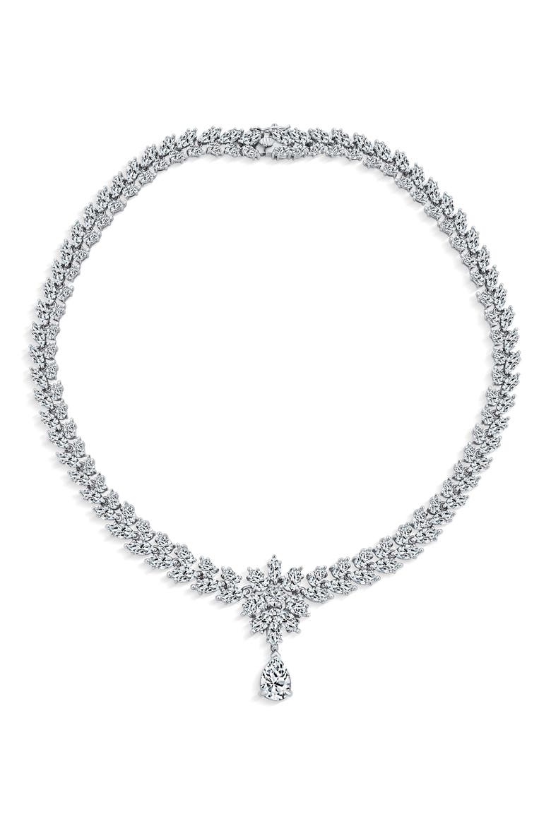 Sterling Silver Bridal Floral CZ Collar Necklace & Earrings Set, Alternate, color, CLEAR