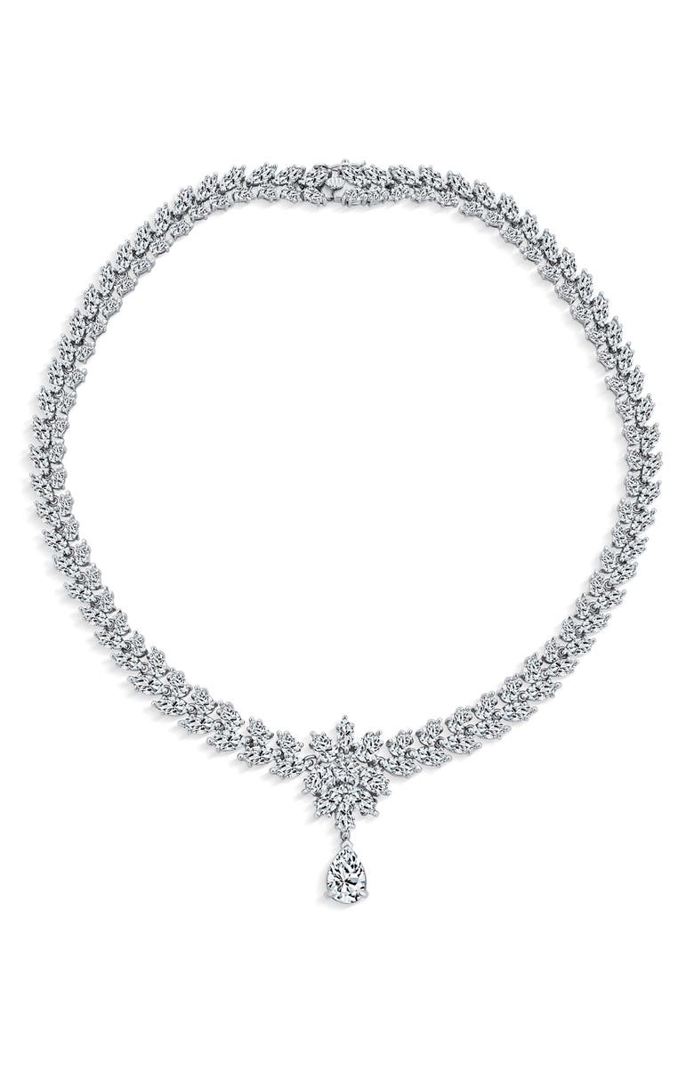 BLING JEWELRY Sterling Silver Bridal Floral CZ Collar Necklace & Earrings Set, Alternate, color, 