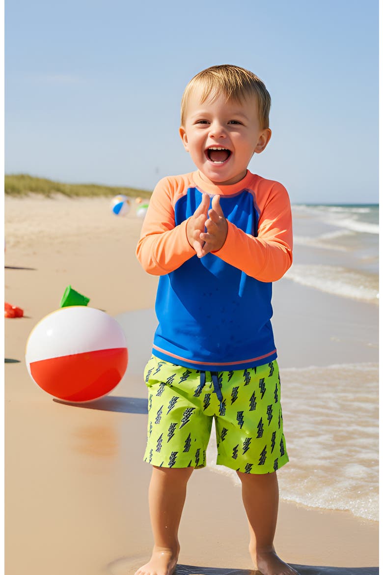 Boys Lightning Bolt Print Board Shorts, Alternate, color, Lime