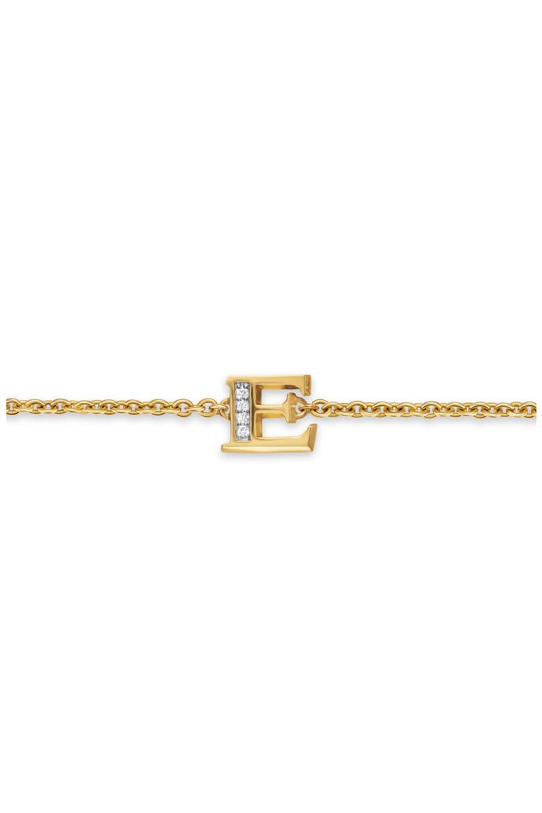 Petite Pavé Initial Chain Bracelet in 18K Yellow Gold with Diamonds, Alternate, color, DIAMOND E