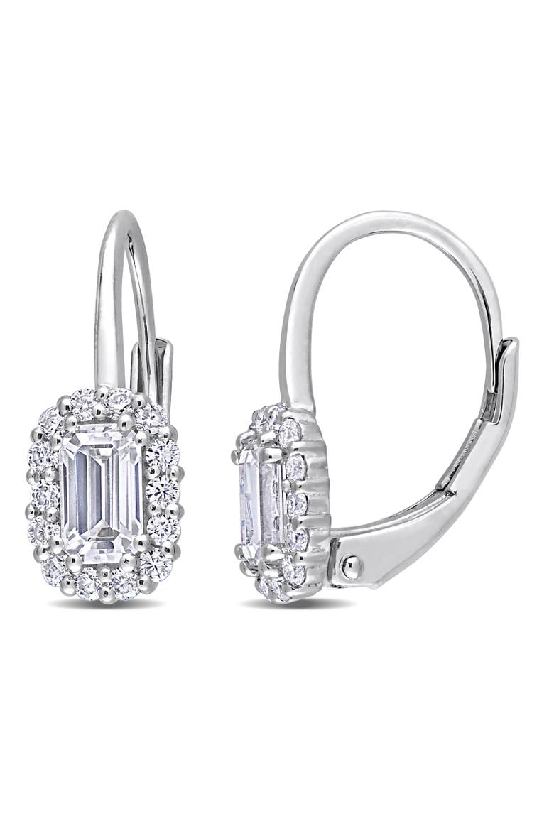 Moissanite Octagon Halo Leverback Earrings, Main, color, Sterling Silver