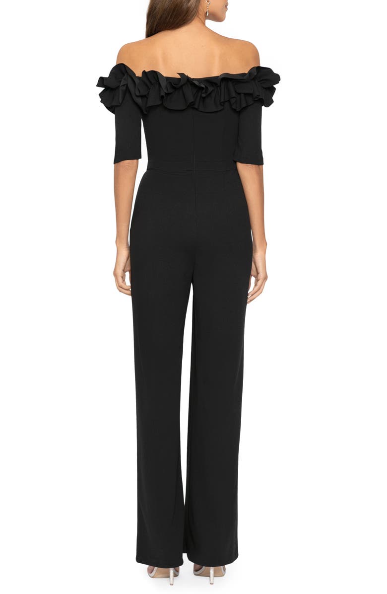 Xscape Evenings Ruched Ruffle Scuba Crepe Jumpsuit, Alternate, color, 