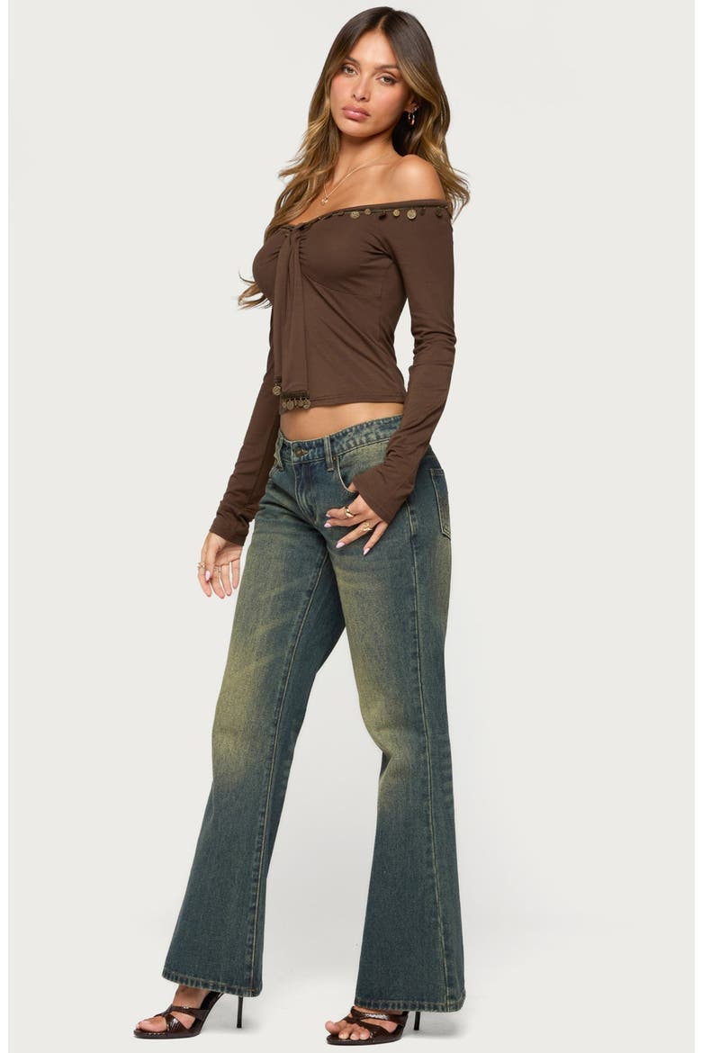 Aili Coin Charm Off the Shoulder Top, Alternate, color, BROWN