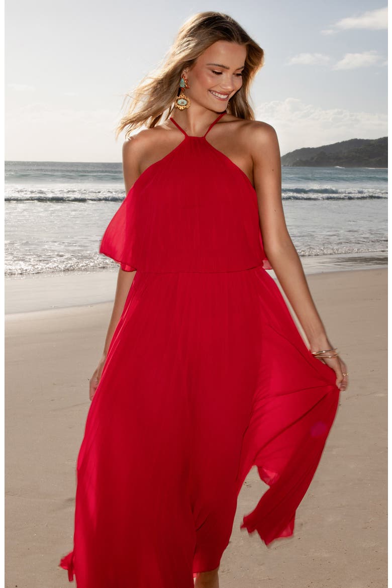 Gia Pleated Maxi Dress, Alternate, color, RED