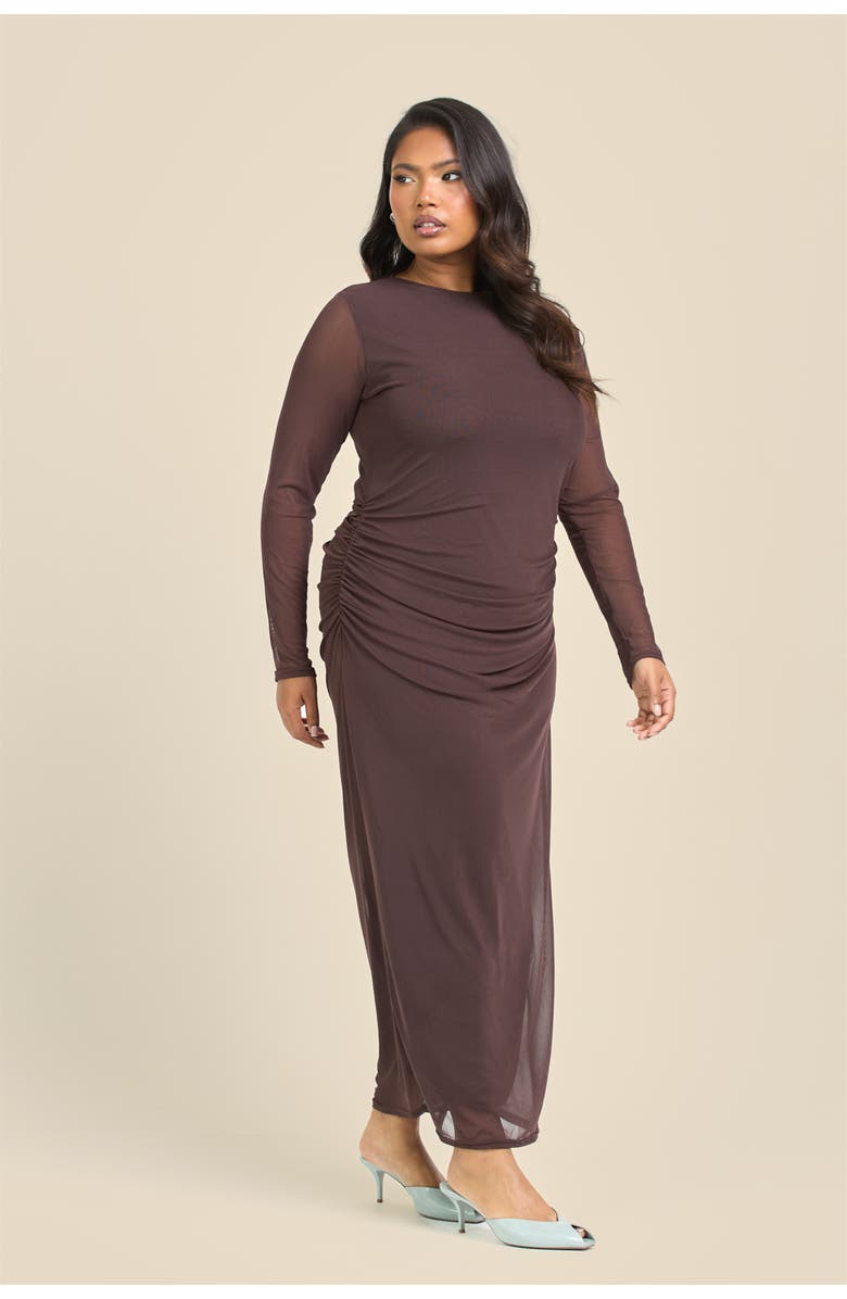 FASHION-SZN CURVE Elegant Mesh Maxi Dress, Alternate, color, Brown