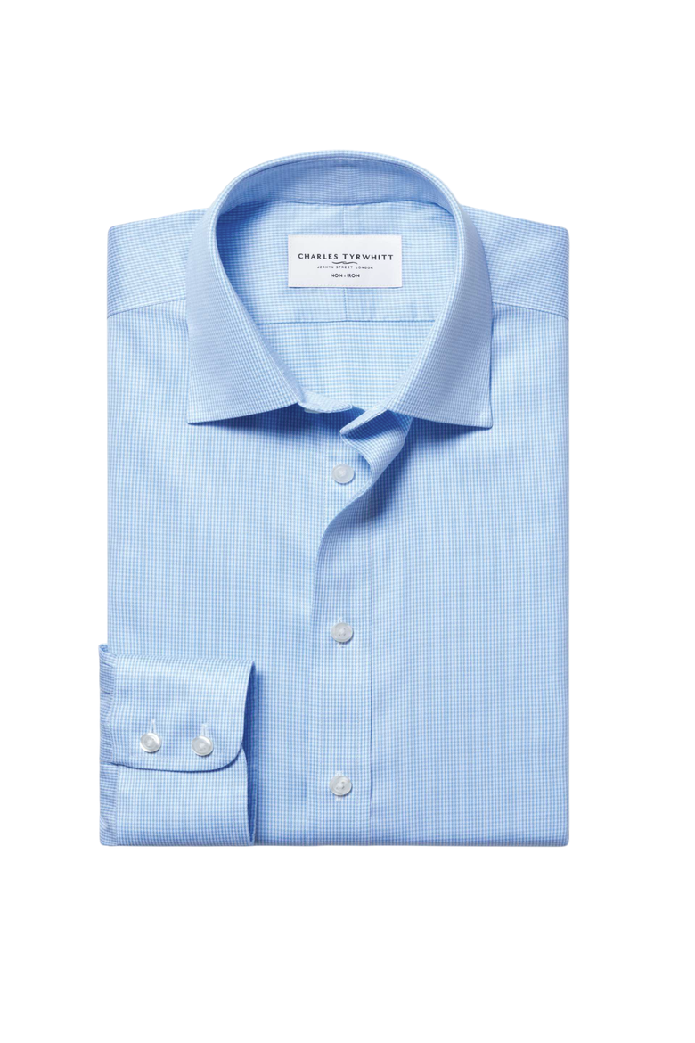 Non-Iron Puppytooth Shirt, Alternate, color, Sky Blue
