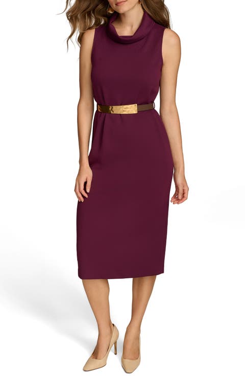 Belted Lighweight Scuba Midi Dress
