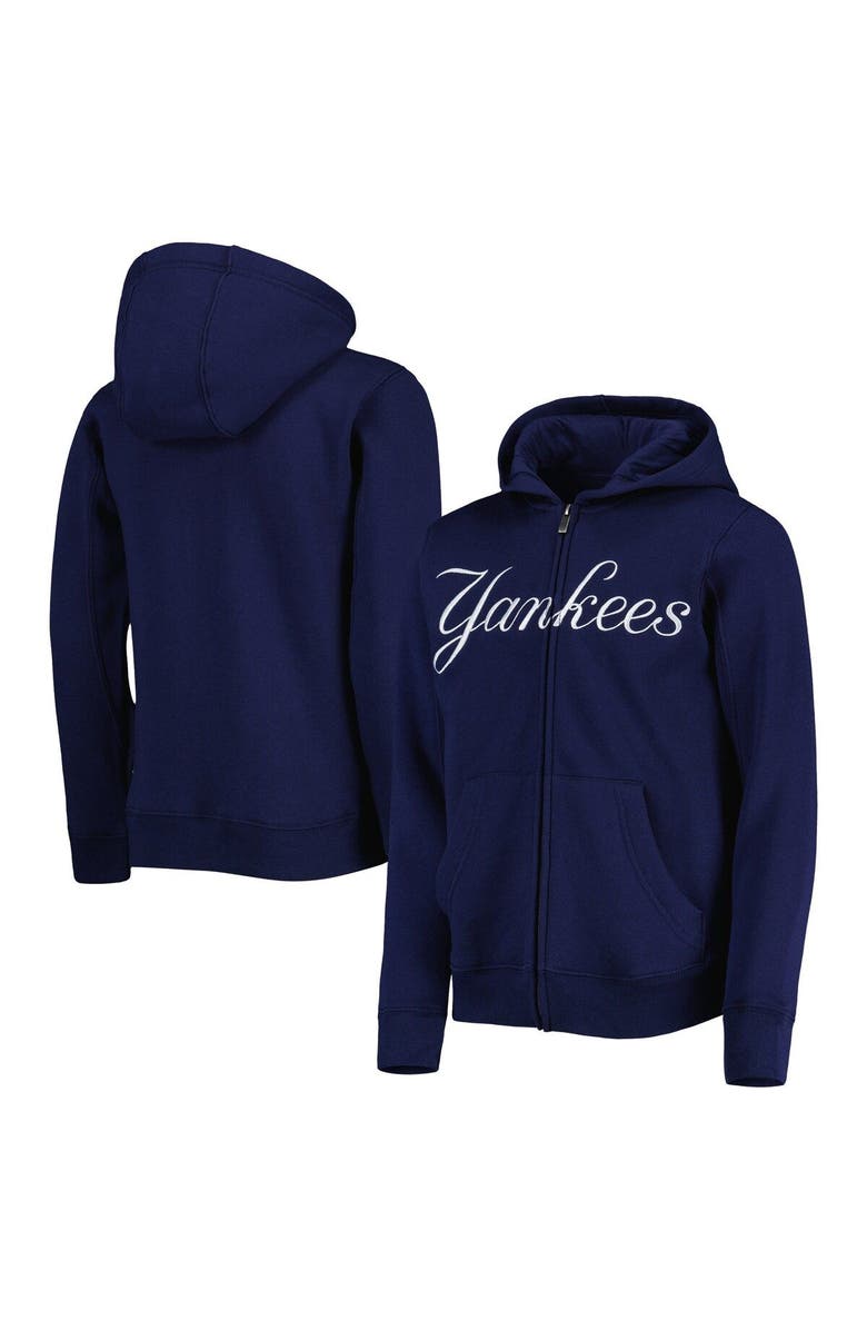 Outerstuff Youth Navy New York Yankees Wordmark Full-Zip Fleece Hoodie, Main, color, 
