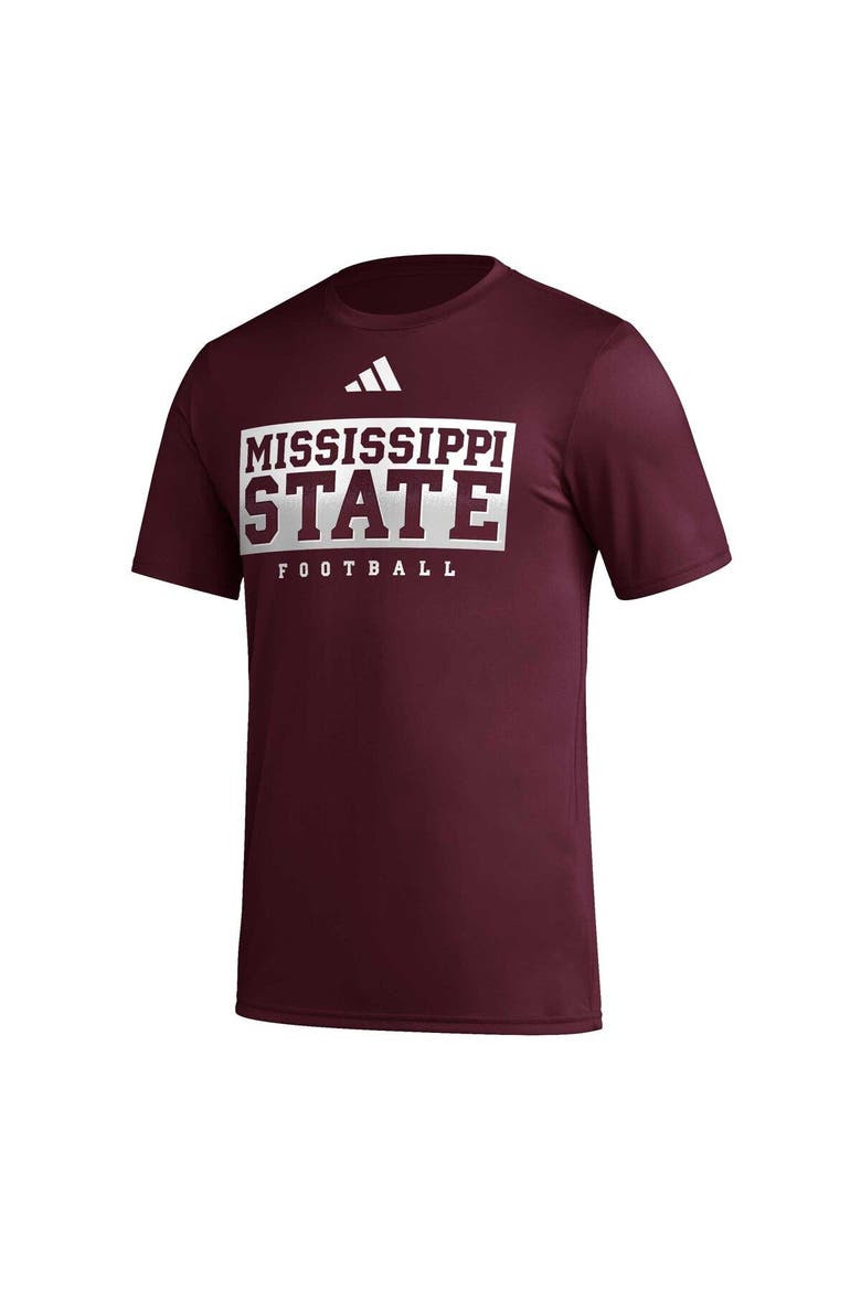 Men's adidas Maroon Mississippi State Bulldogs Football Practice AEROREADY Pregame T-Shirt, Alternate, color, Maroon