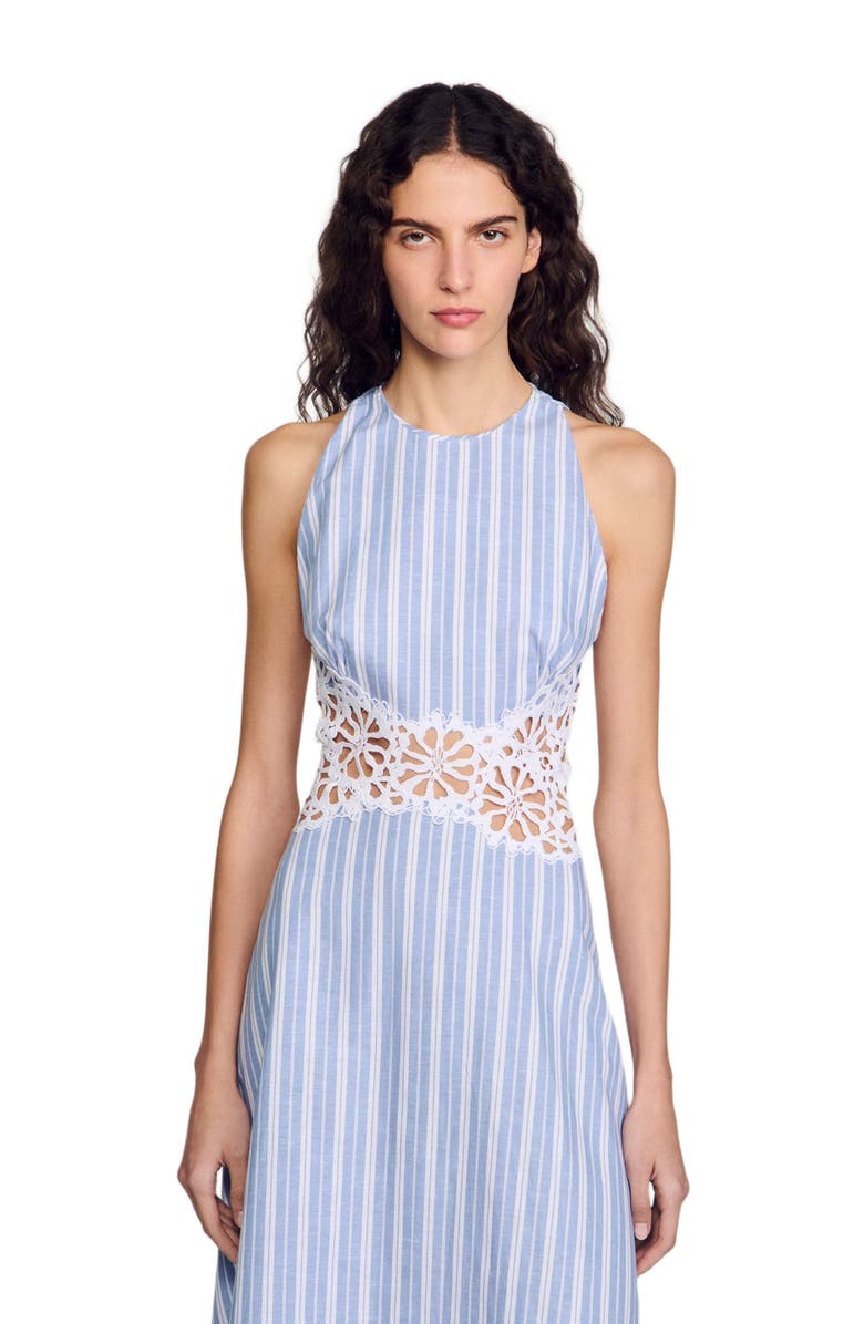 SANDRO Striped maxi dress with lace, Alternate, color, 