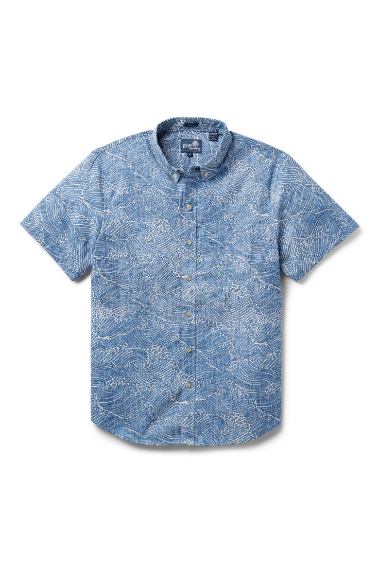 Molokai Channel Short Sleeve Cotton Blend Button-Down Shirt, Main, color, LICHEN BLUE