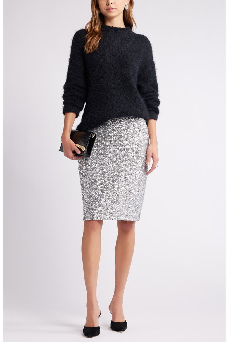 Sequin Pencil Skirt, Alternate, color, SILVER