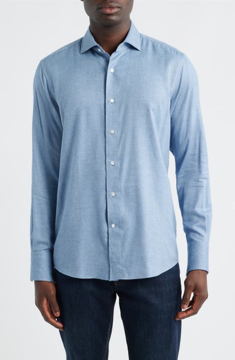 Brixen Tailored Fit Italian Cotton Blend Flannel Button-Up Shirt