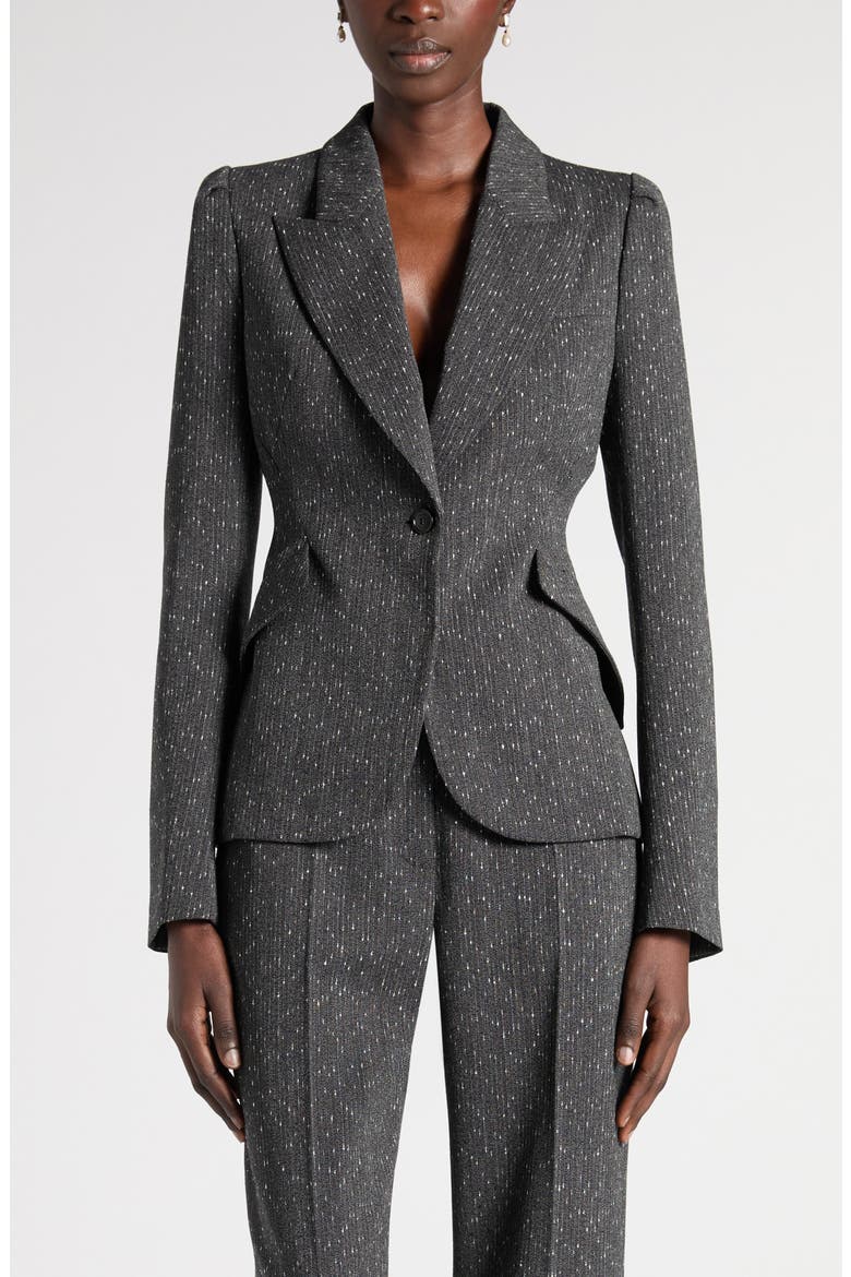 One-Button Puff Sleeve Stretch Wool Jacket, Main, color, GREY