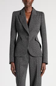 McQueen One-Button Puff Sleeve Stretch Wool Jacket