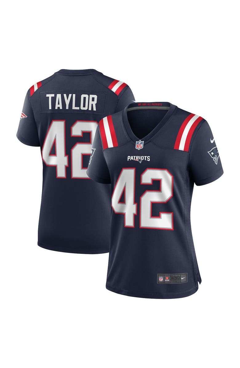 Nike Women's Nike J.J. Taylor Navy New England Patriots Team Game Jersey, Main, color, 