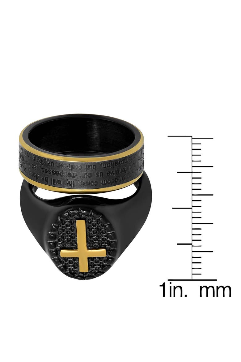 Men's Two-Tone Cross Signet Ring, Alternate, color, BLACK