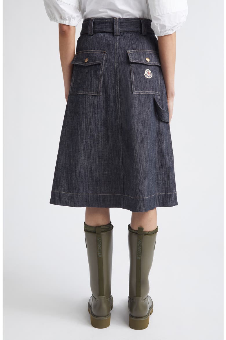 Belted Denim Midi Skirt, Alternate, color, BLUE