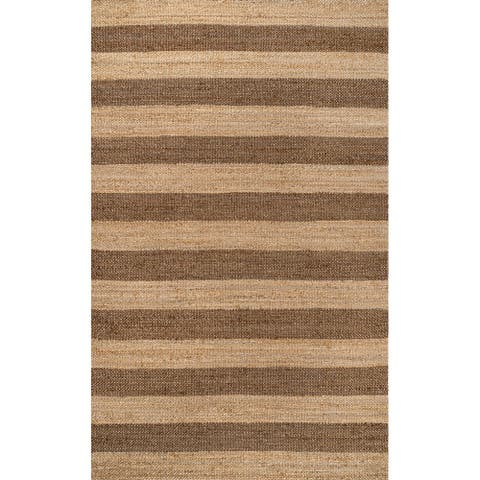 Jayden Rustic Farmhouse Woven Jute Stripe Area Rug