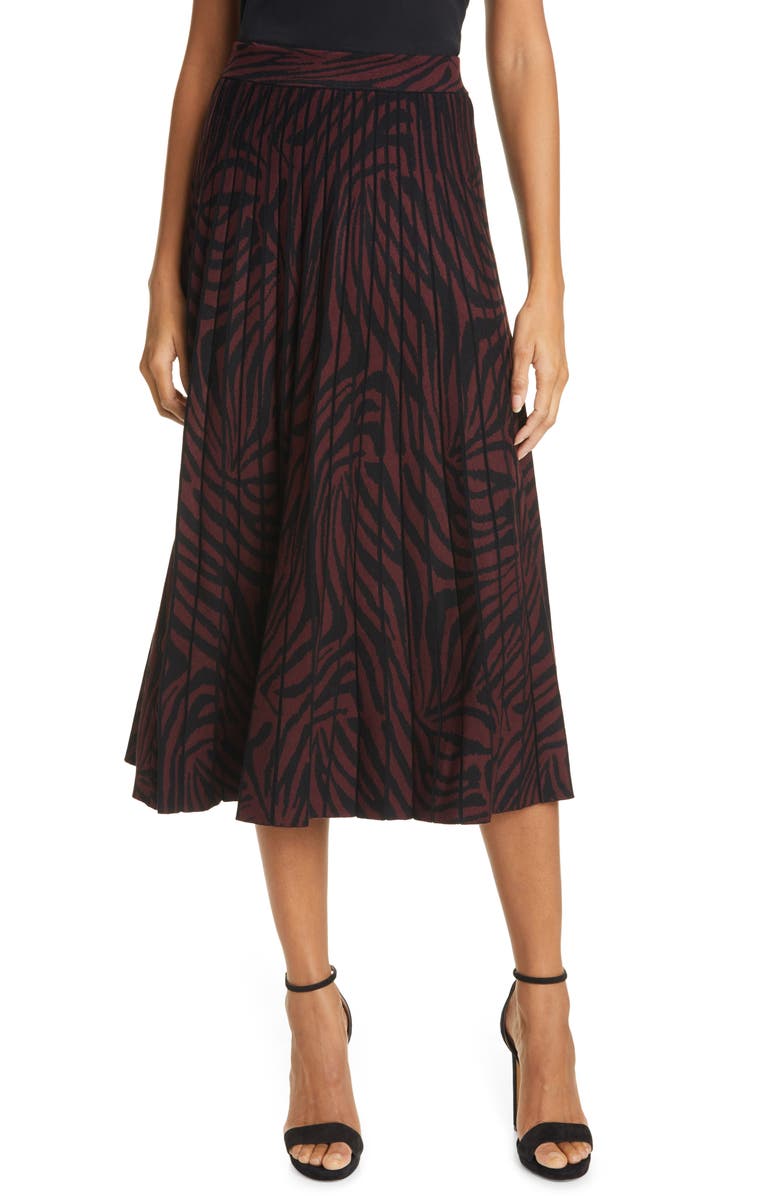 Ted Baker London Pleated Zebra Print Skirt, Main, color, 