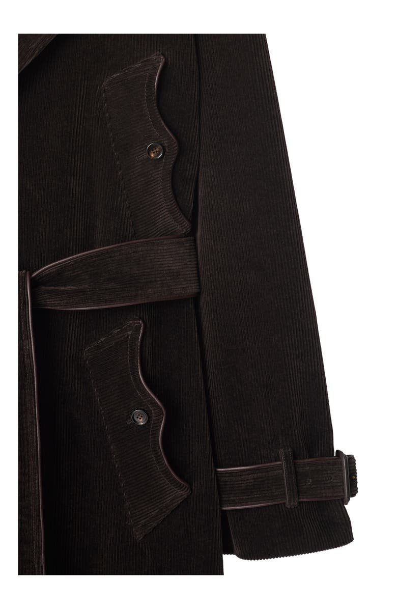 Burberry Long Corduroy Trench Coat, Alternate, color, Clove Brown