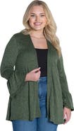 24seven Comfort Apparel Plus Size Knit Three Quarter Bell Sleeve Open Cardigan