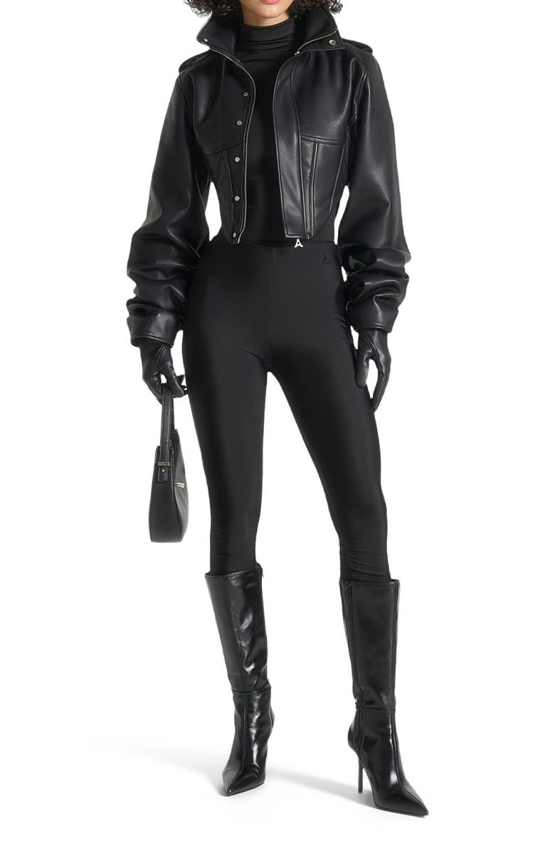 Manière De Voir Solange Tacked Sleeve Corset Jacket, Main, color, Black