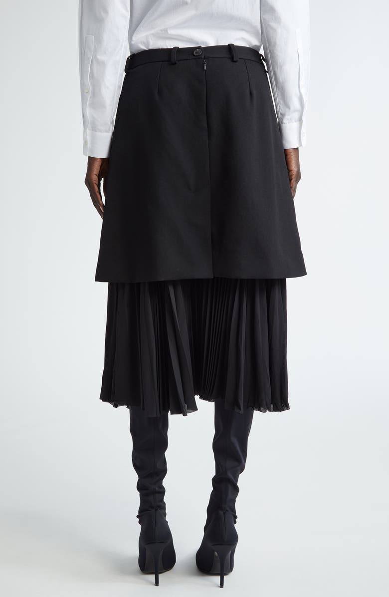 Pleated Mixed Media Layered Midi Skirt