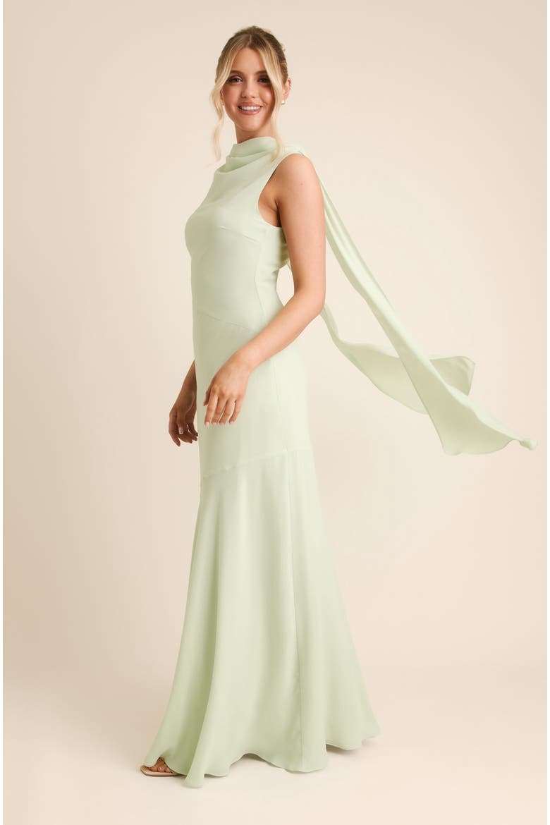 High Cowl Drape Chiffon Bridesmaid Dress, Alternate, color, Mint Green