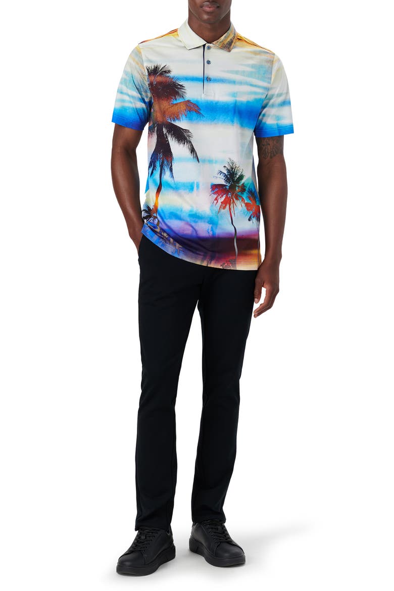 Hendrix Digital Palm Tree Print Cotton Polo, Alternate, color, SUNSET