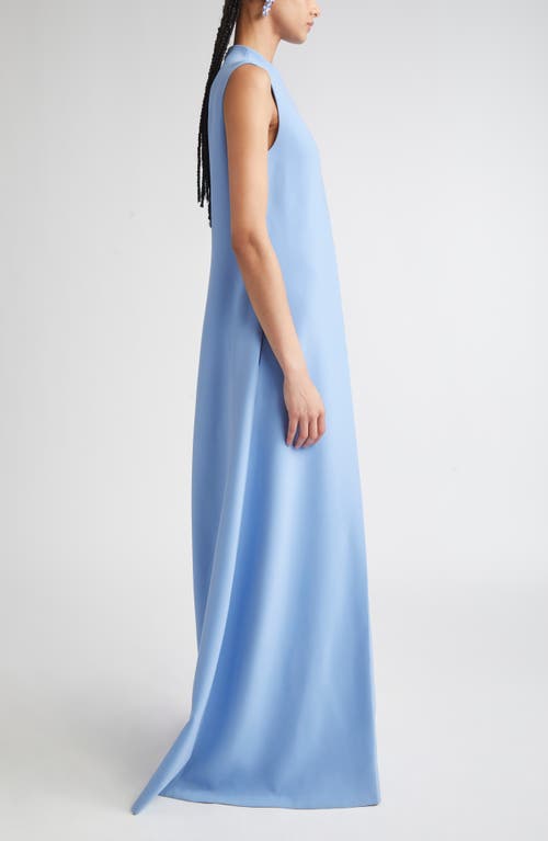 Carolina Herrera Mock Neck Pleated Gown In Blue
