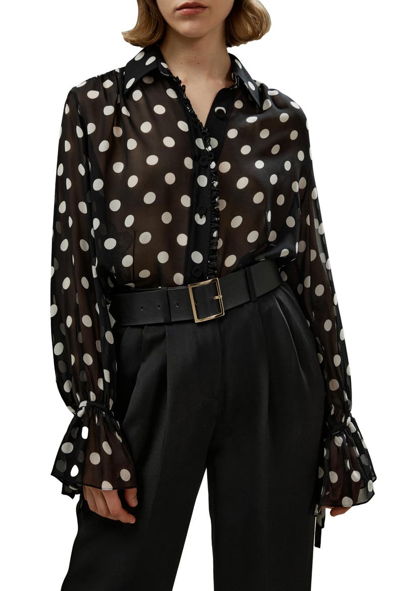 Women's Polka Dots Silk Georgette Blouse, Main, color, White dots in black
